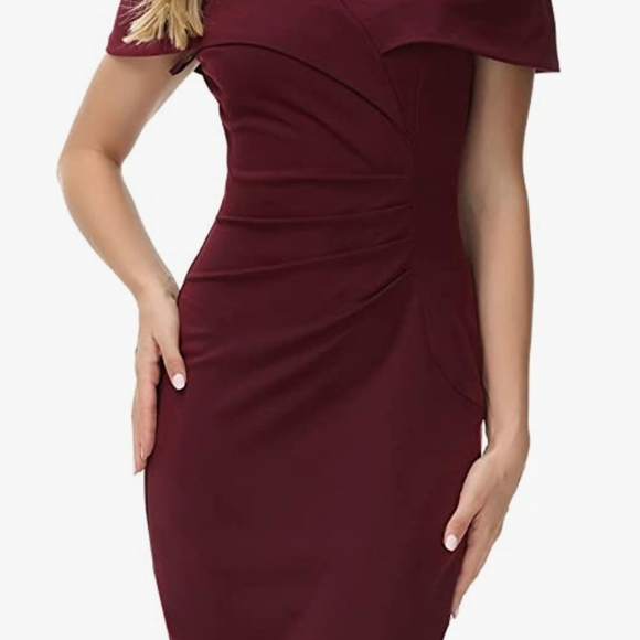 Vintage Inspired Off The Shoulder Bodycon Dress Large Wine Red - Picture 4 of 6